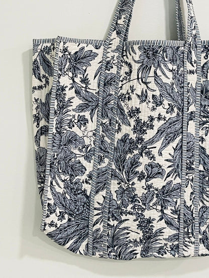 The Reversible Floral Symphony Tote - Grey