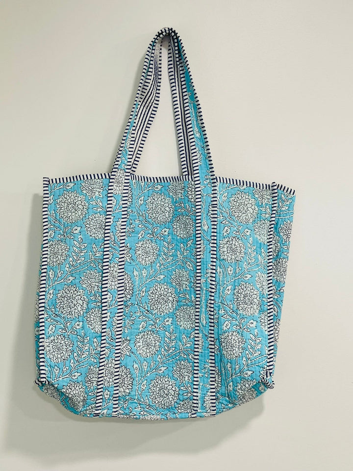 Handmade Blue Block Printed Reversible Tote Bag