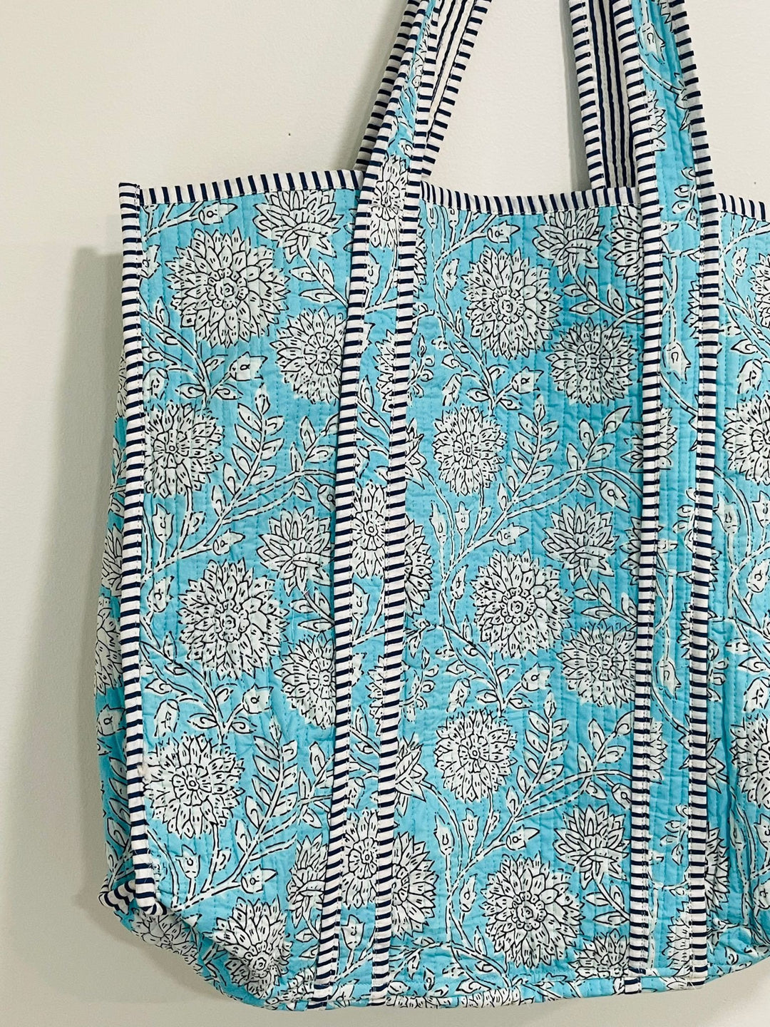 Handmade Blue Block Printed Reversible Tote Bag