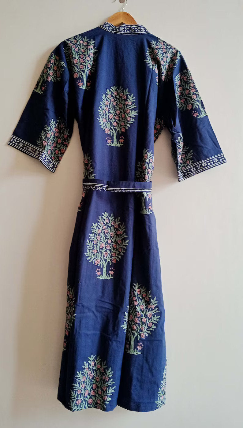 Hand Block Print Cotton Kimono Robe