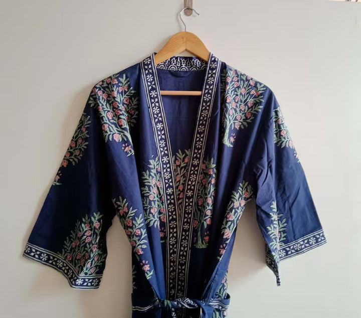 Hand Block Print Cotton Kimono Robe