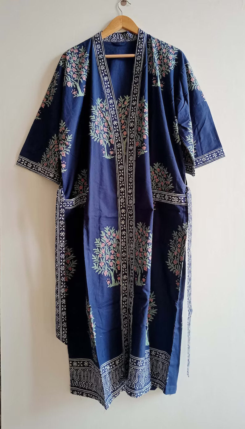 Hand Block Print Cotton Kimono Robe