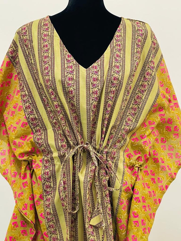 Hand Bloc-Print Cotton Kaftan