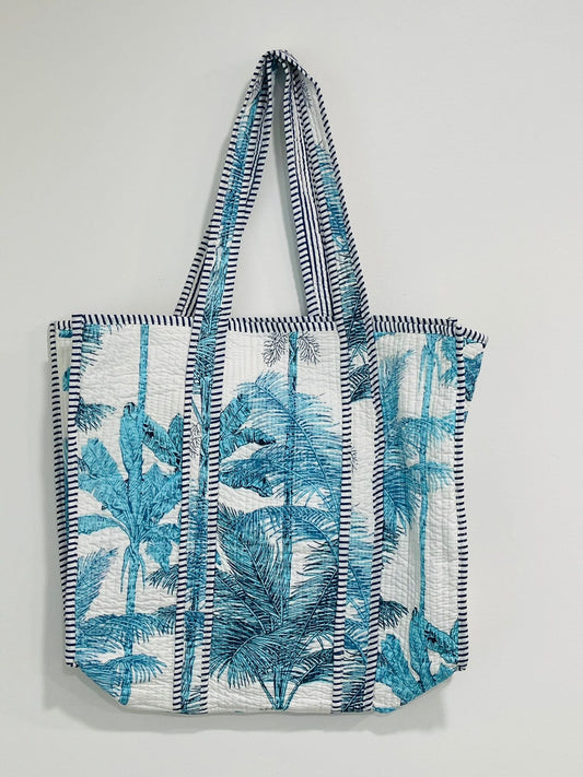 Reversible Blue Floral Tote Bag