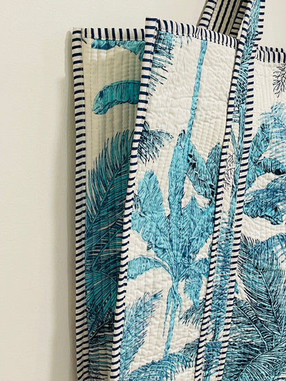 Reversible Blue Floral Tote Bag