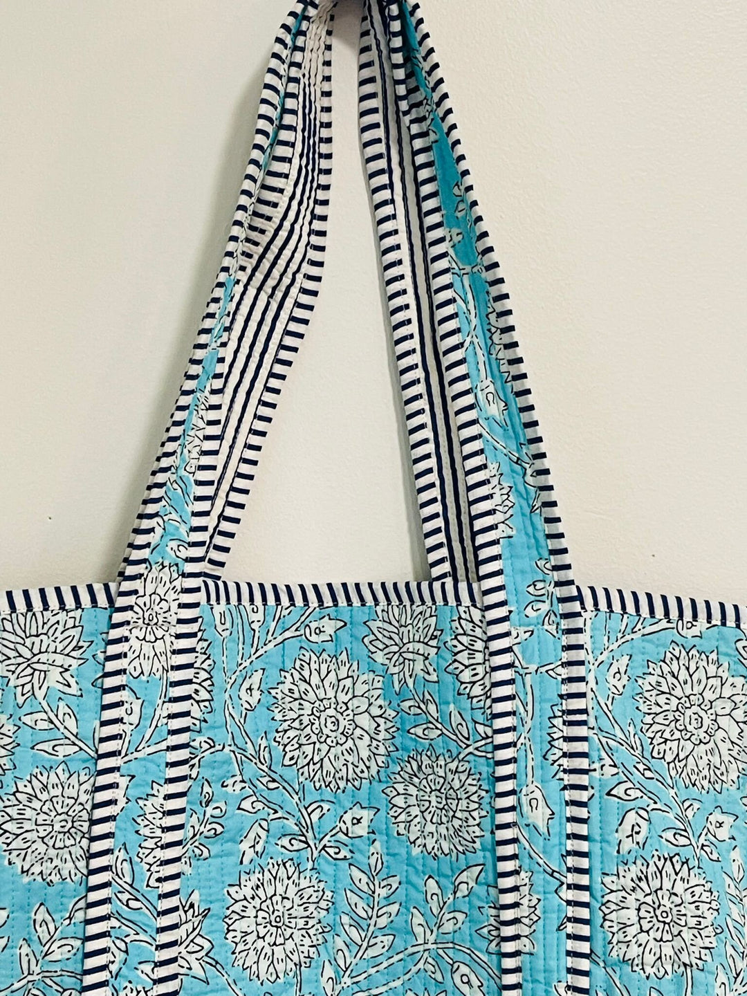 Handmade Blue Block Printed Reversible Tote Bag