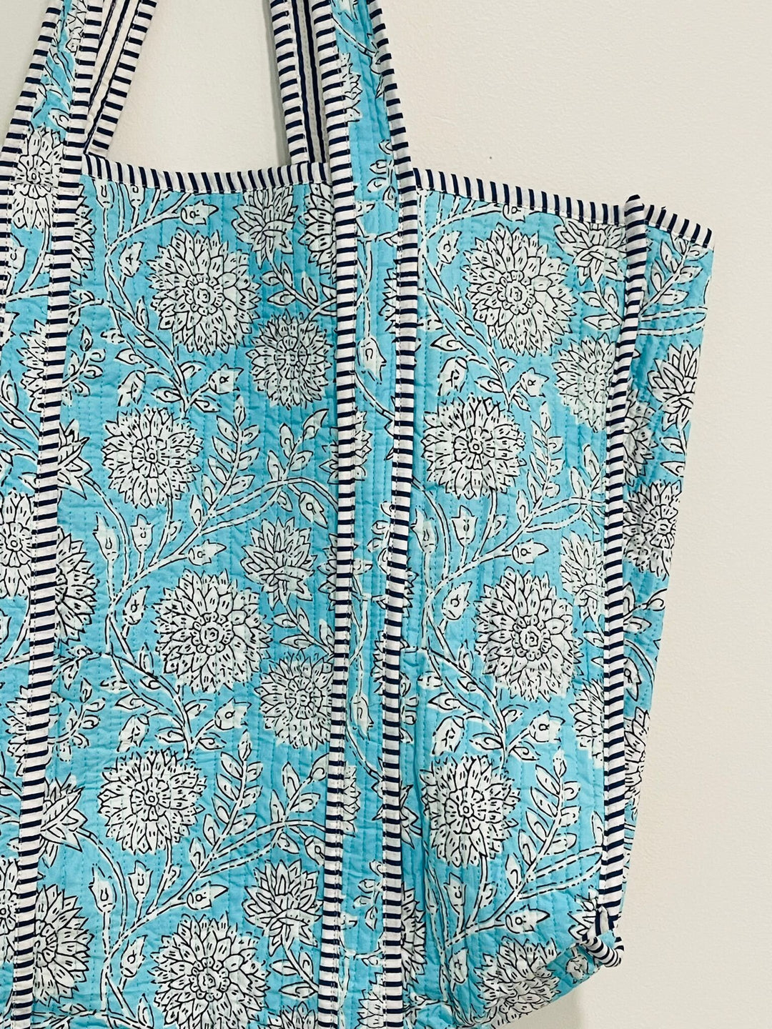 Handmade Blue Block Printed Reversible Tote Bag