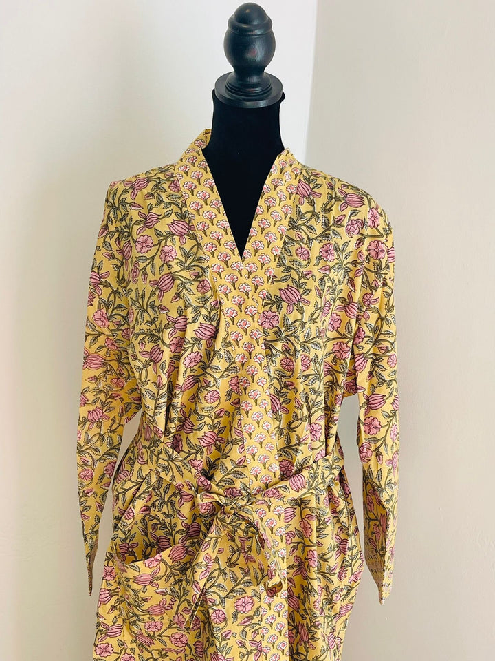 Luxurious Cotton Block Print Kimono Robe