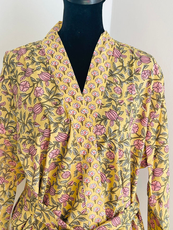 Luxurious Cotton Block Print Kimono Robe