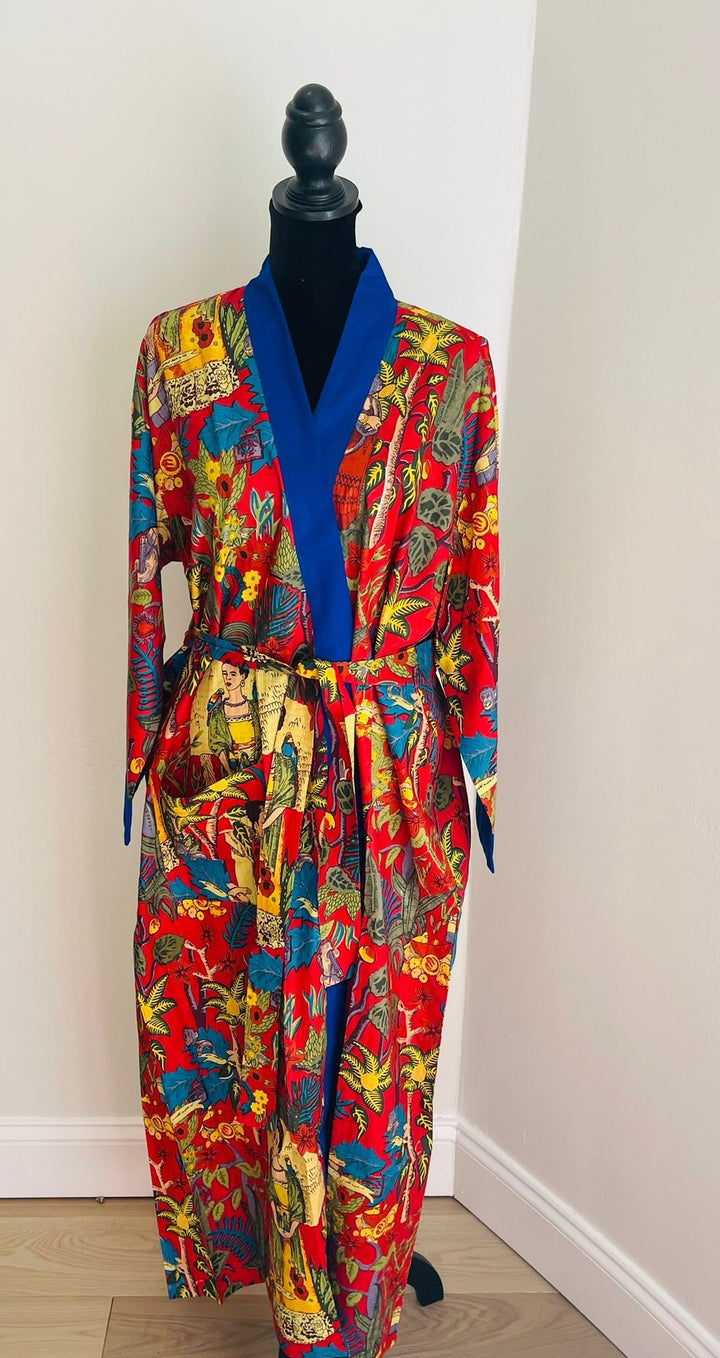 Luxurious Cotton Block Print Kimono Robe