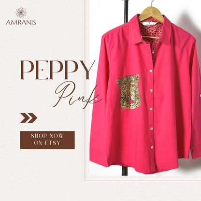 Pink Cheetah Chic: Stand Collar Cotton Shirt