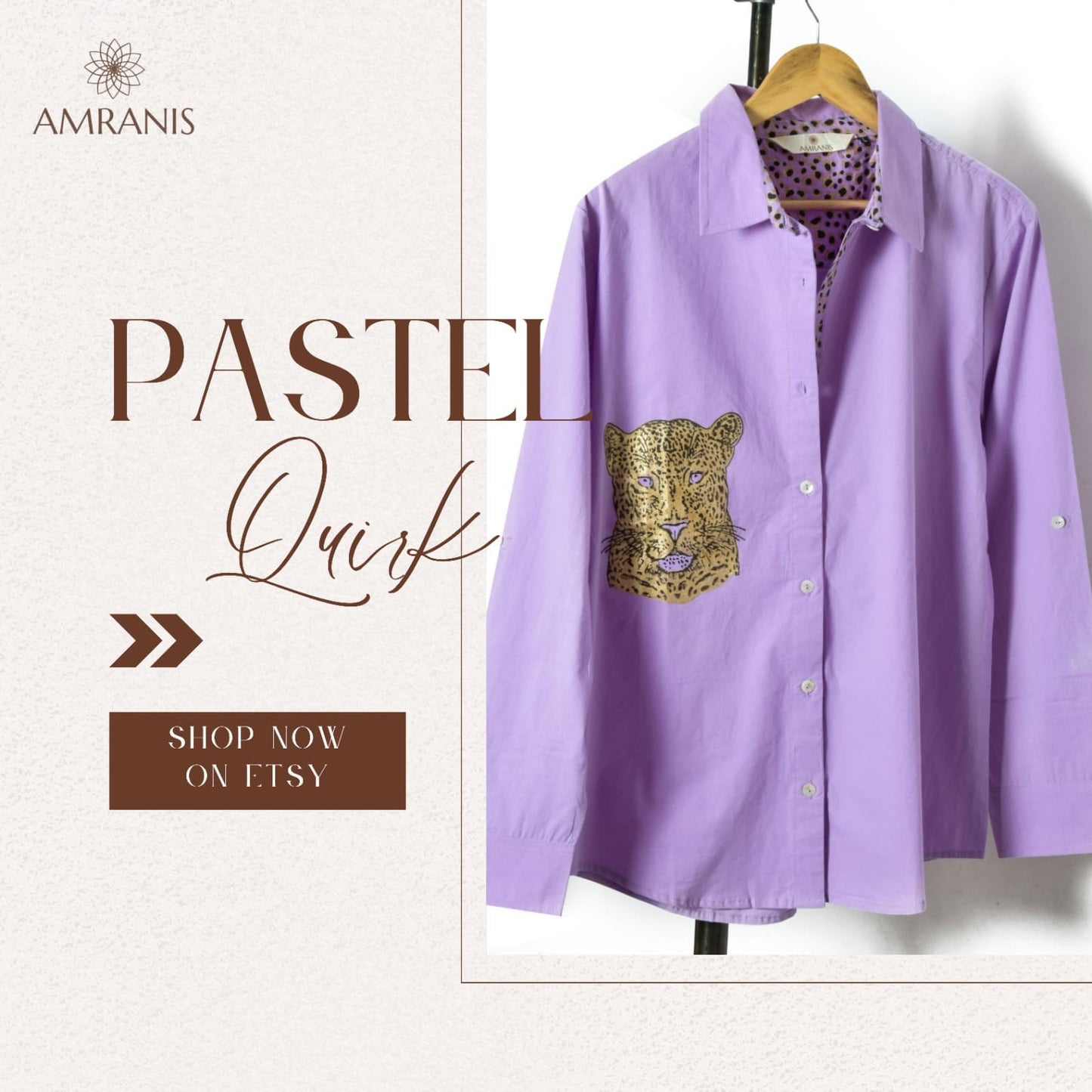 Purple Cheetah Chic: Stand Collar Cotton Shirt