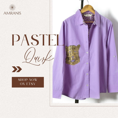 Purple Cheetah Chic: Stand Collar Cotton Shirt