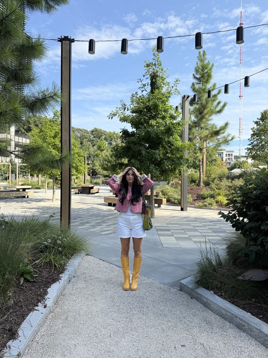 Real customer wearing hand block-printed clothing